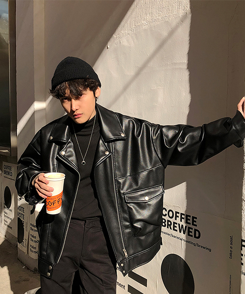 MASONPRINCE 革ジャン ライダース オーバサイズビッグポケットPUレザー