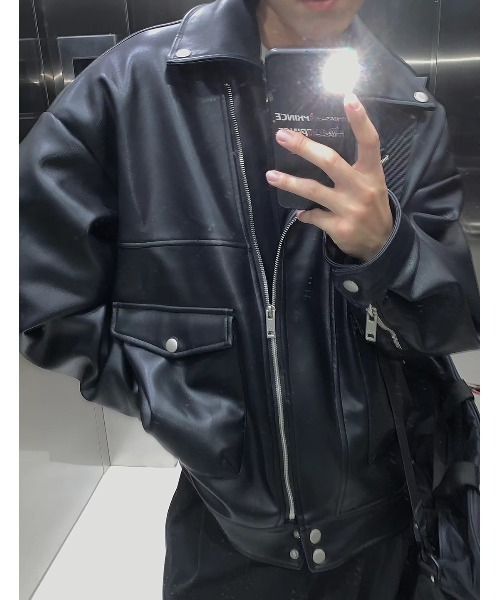MASONPRINCE 革ジャン ライダース オーバサイズビッグポケットPUレザー