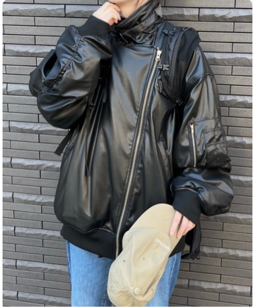 jouetie（ジュエティ）の「フェイクレザーライダースMA-1ジャケット