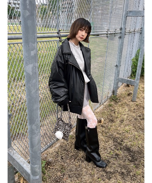 jouetie（ジュエティ）の「フェイクレザーライダースMA-1ジャケット