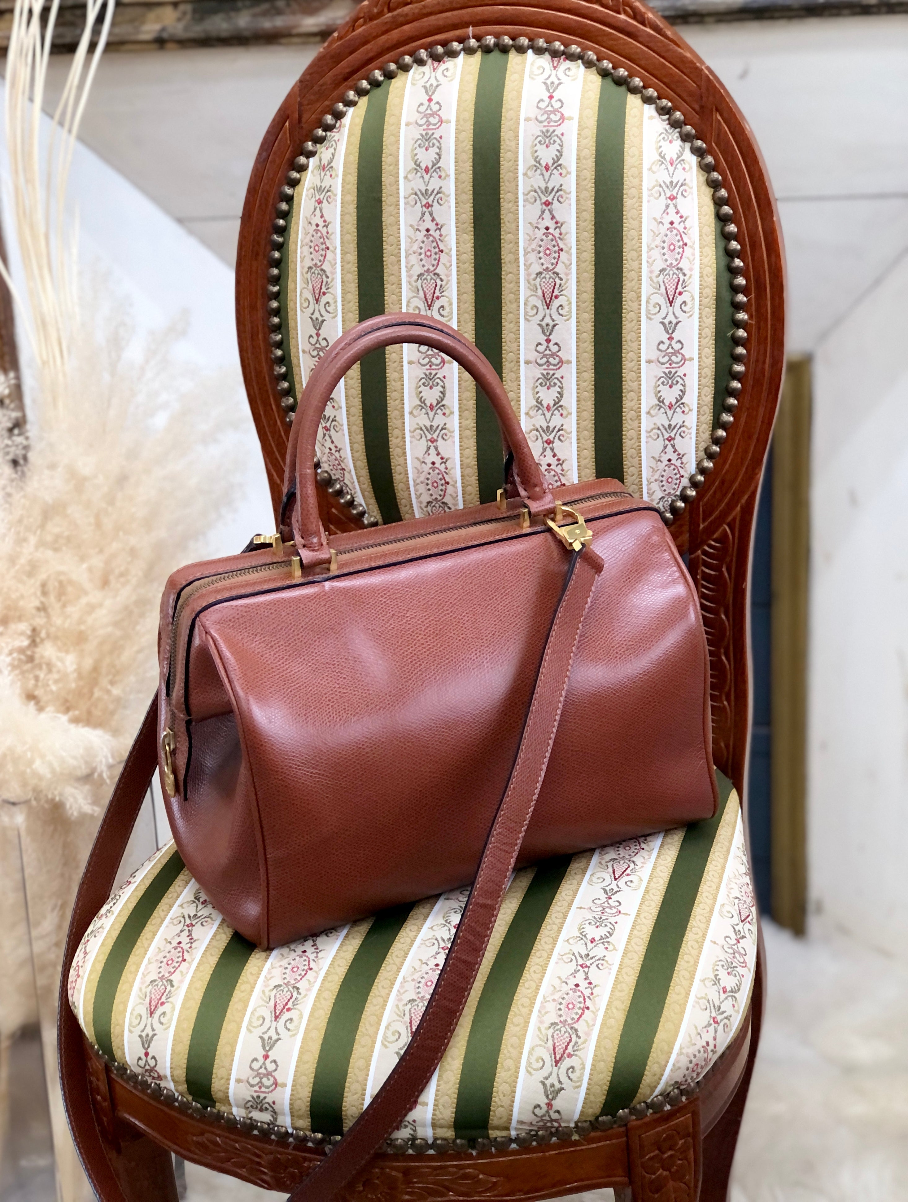 CELINE Leather Two-way Boston bag Shoulder bag Brown Vintage Old