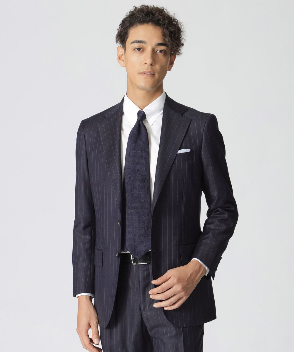 BAKER MODEL」ウール・シルク・カシミヤ三者混ピンストライプ柄スーツ