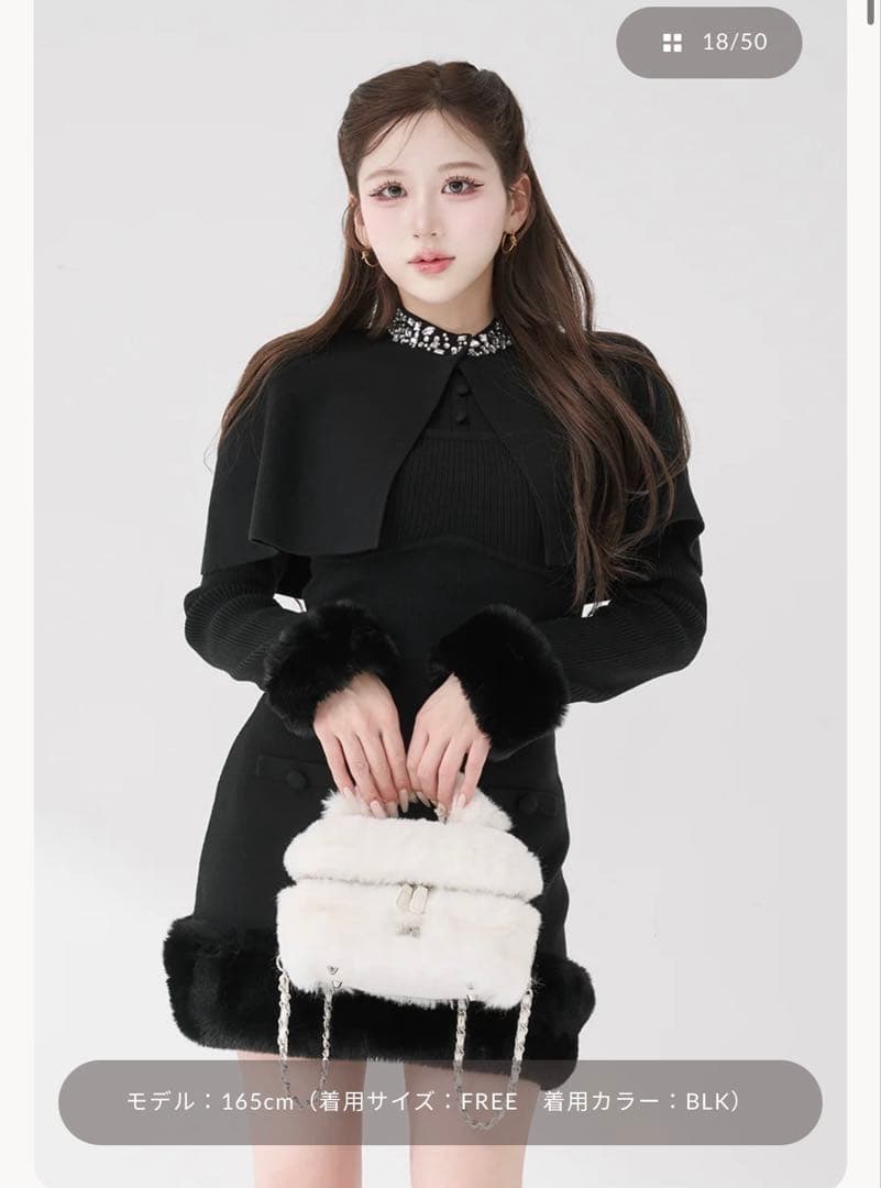 Darich ビジューケープニットミニワンピース ブラック ダーリッチ Darich ビジューケープニットミニワンピース （ブラック